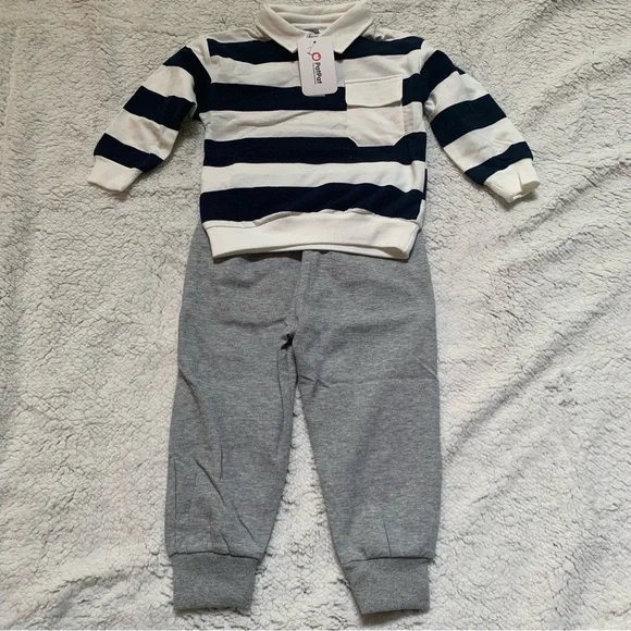 Pat Pat 2-piece Toddler Boy Stripe Polo shirt and Grey Pants Set | 3Y | NEW!! - Picture 4 of 12